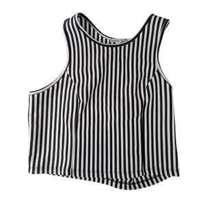 Charlotte Russe Womens Top L Black White Striped Sleeveless Round Neck Racerback